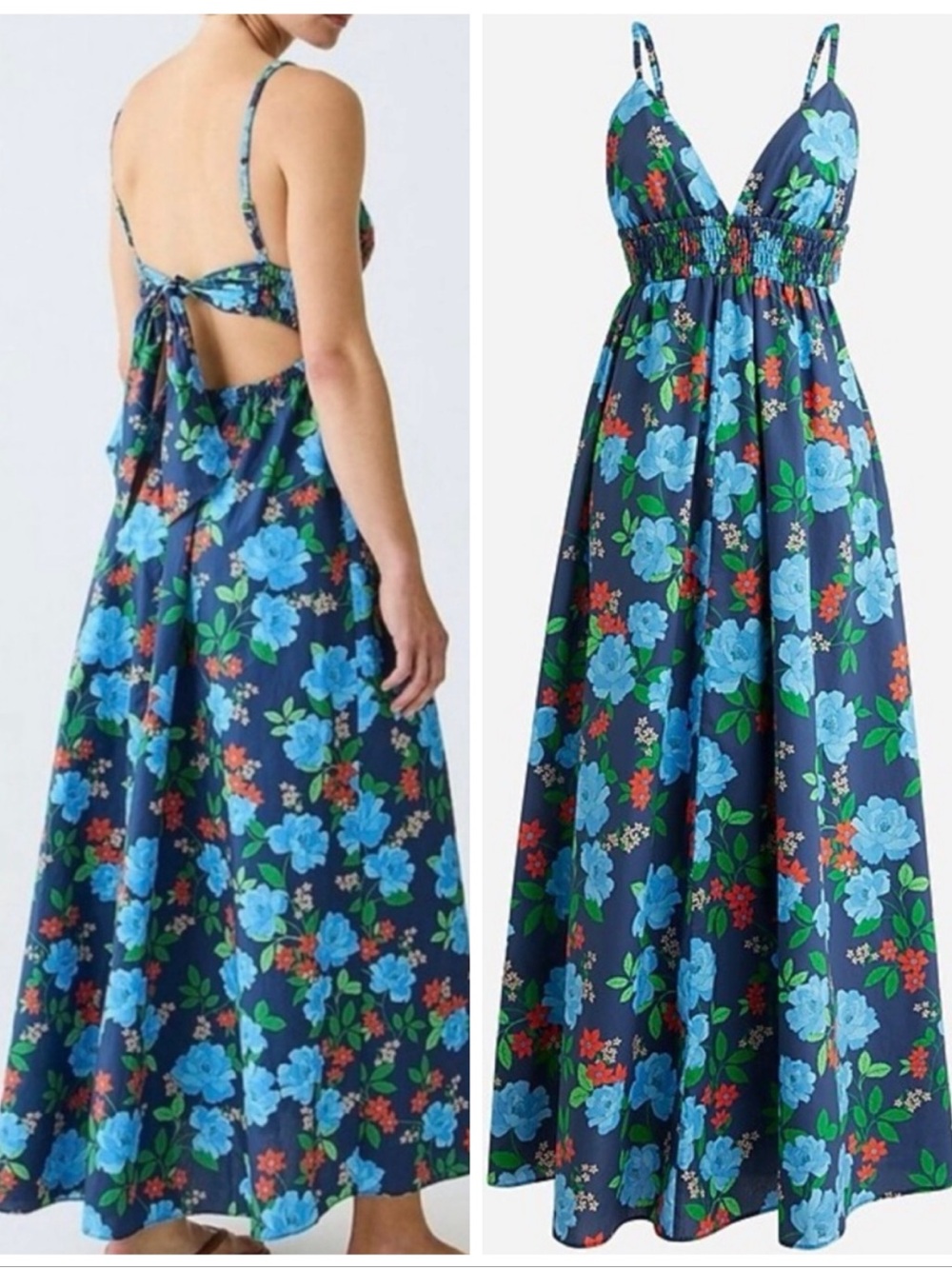 Jcrew Smocked Waist Coverup Maxi Sundress in Blue Peony